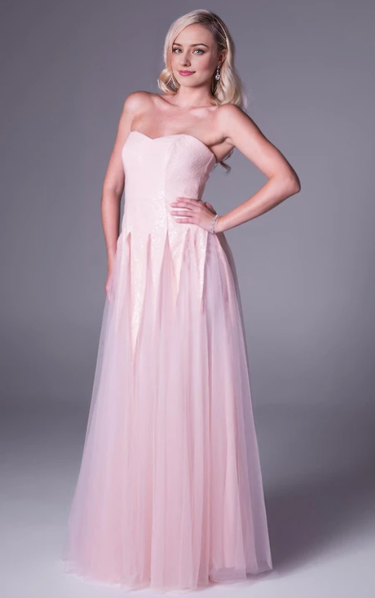 Weitese Dress A-Line Sleeveless Strapless Floor-Length Tull Prom Dress Formal Wear Dresses